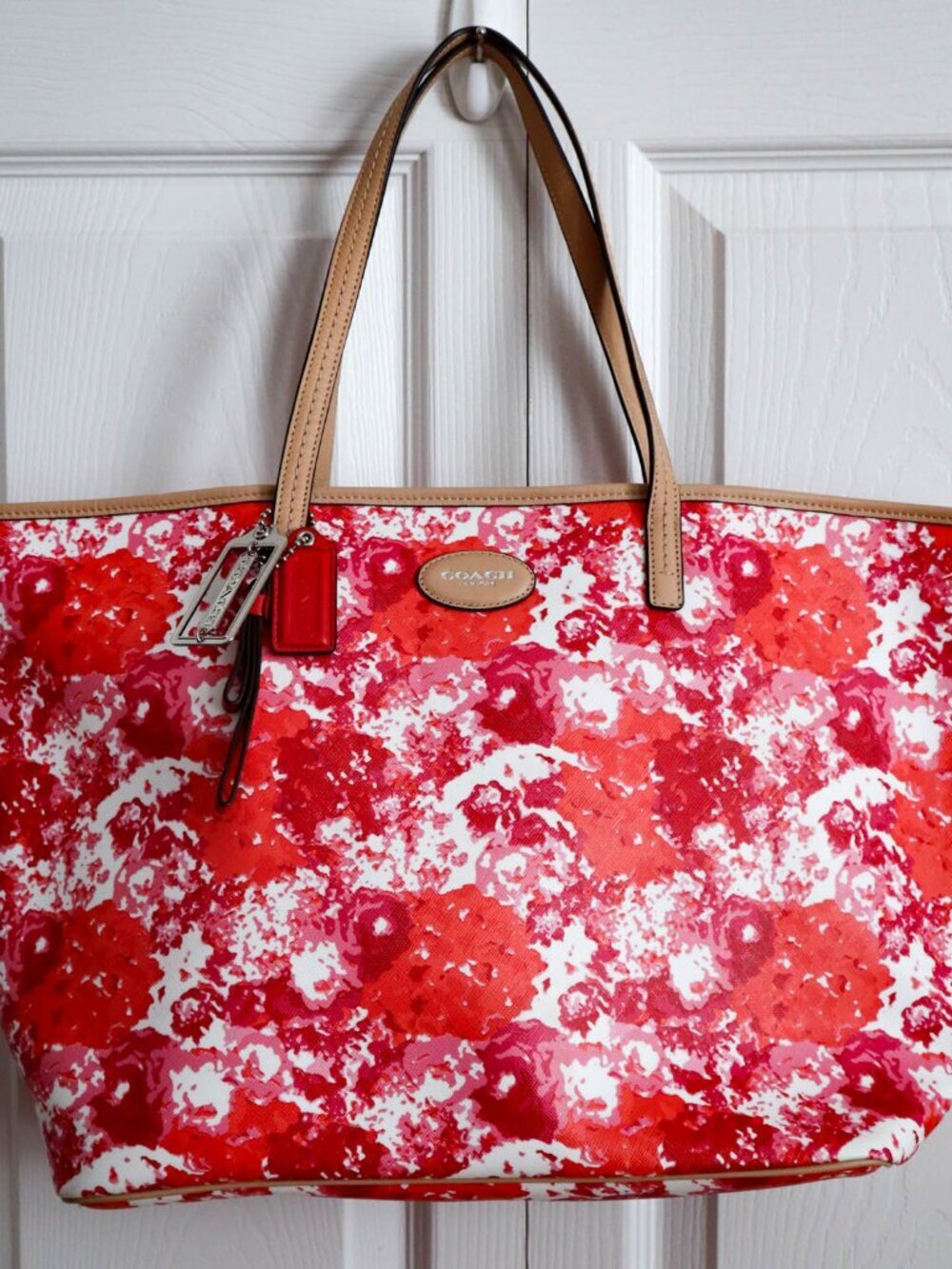 Coach Metro Tote Bag Large Floral Pink Print Coated Canvas & Leather Trim F31314